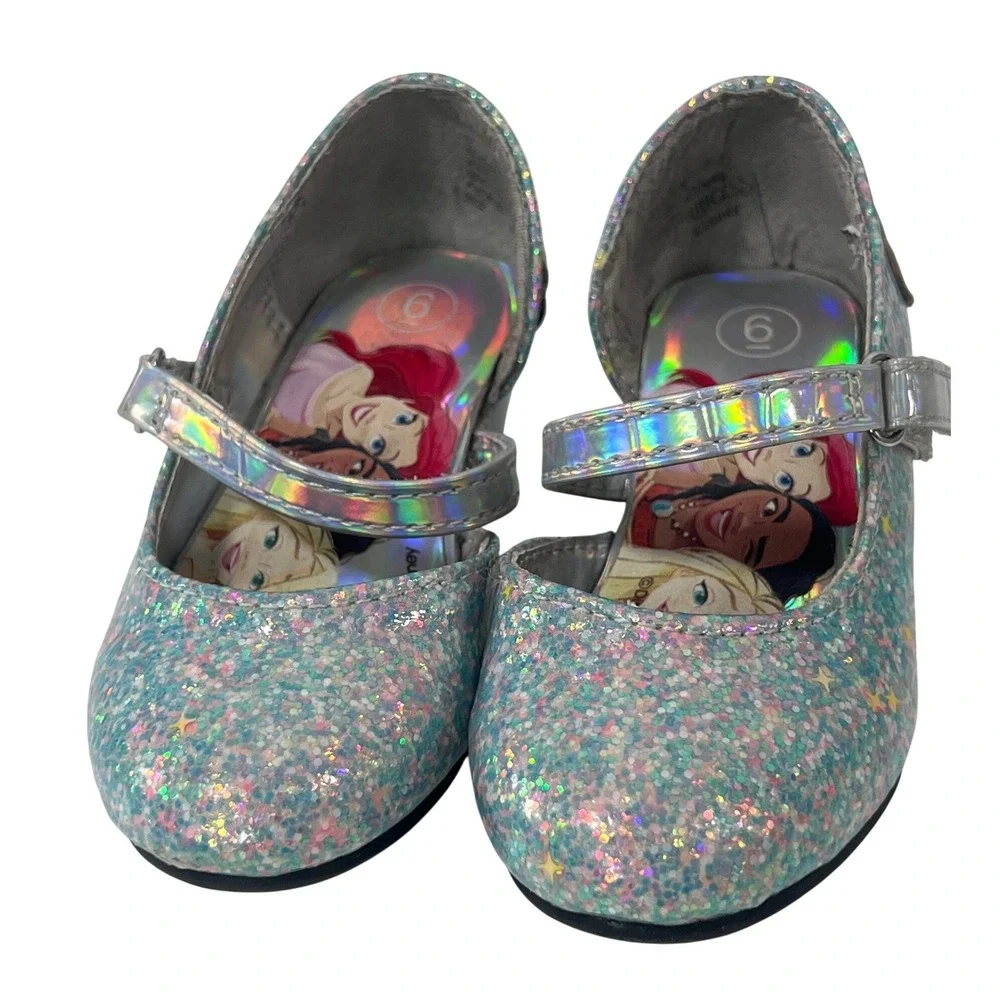 Disney Kids Silver Metallic Heeled Princess Dress Up Shoes Toddler Girls 6 Fun